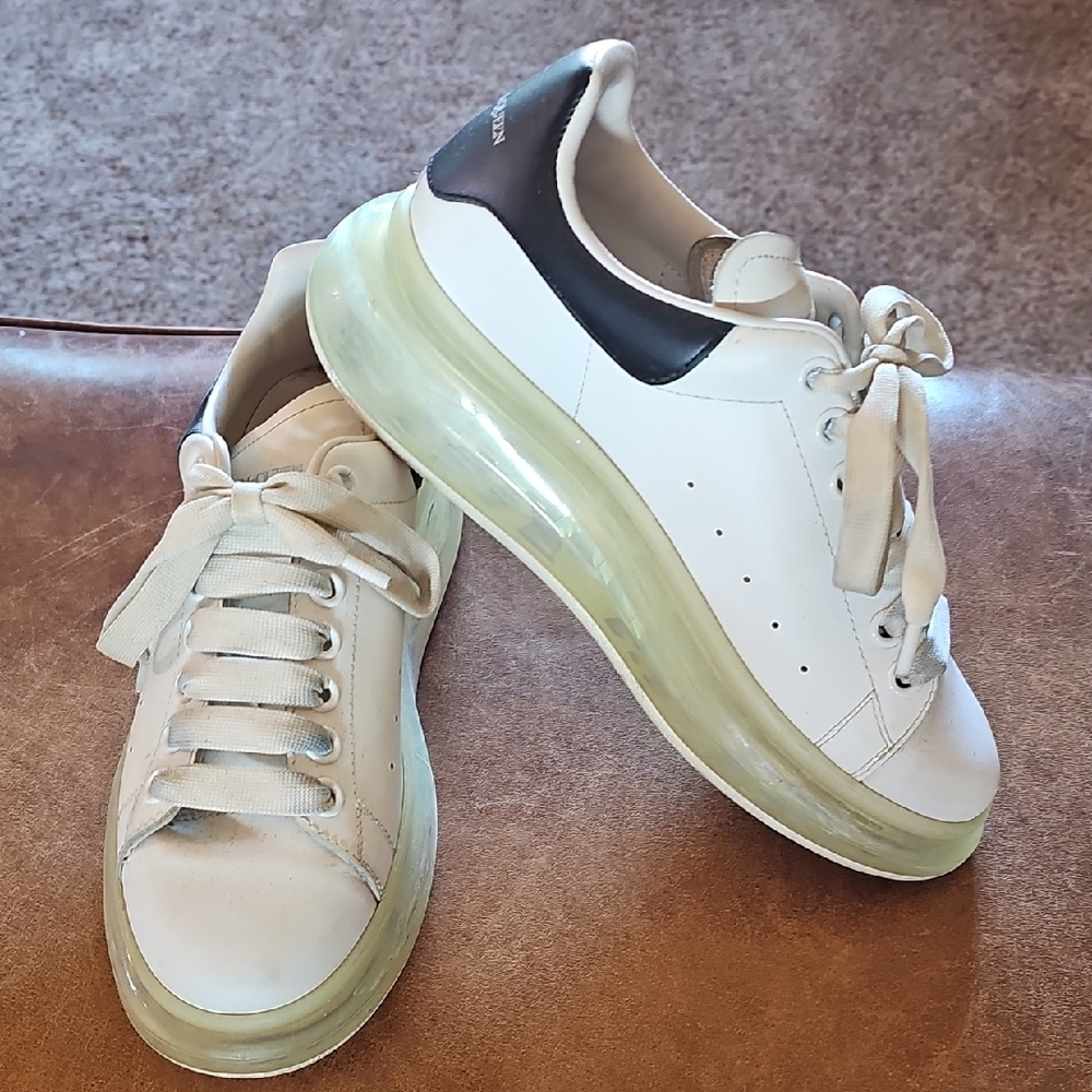 Alexander McQueen White Sneakers with Translucent Pale Green Platform